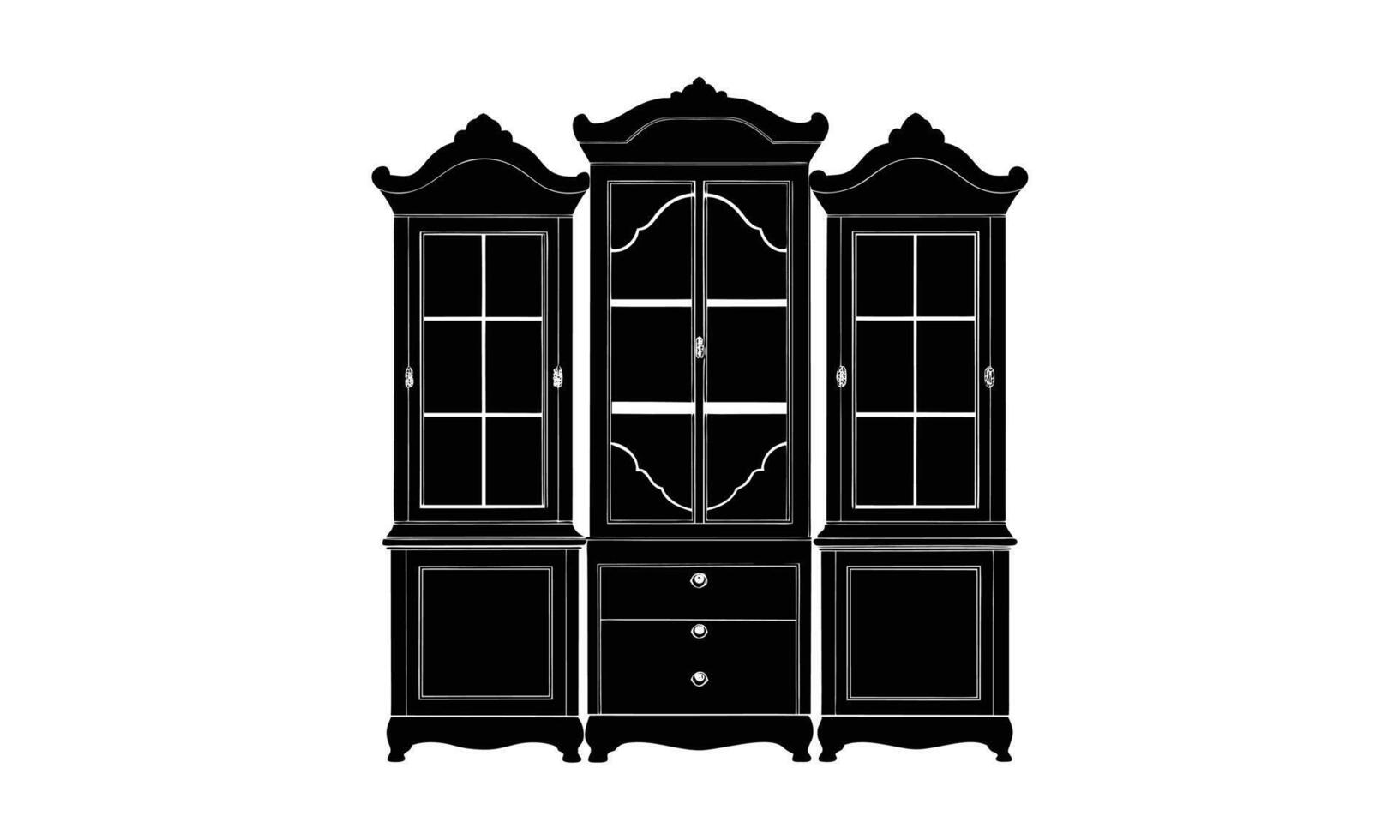 Antique wooden cabinet display shelves vector