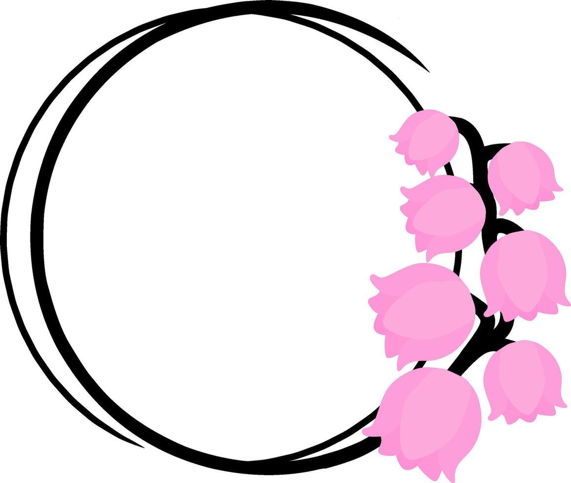 Pink Lily of the Valley in a Circle Frame Design vector