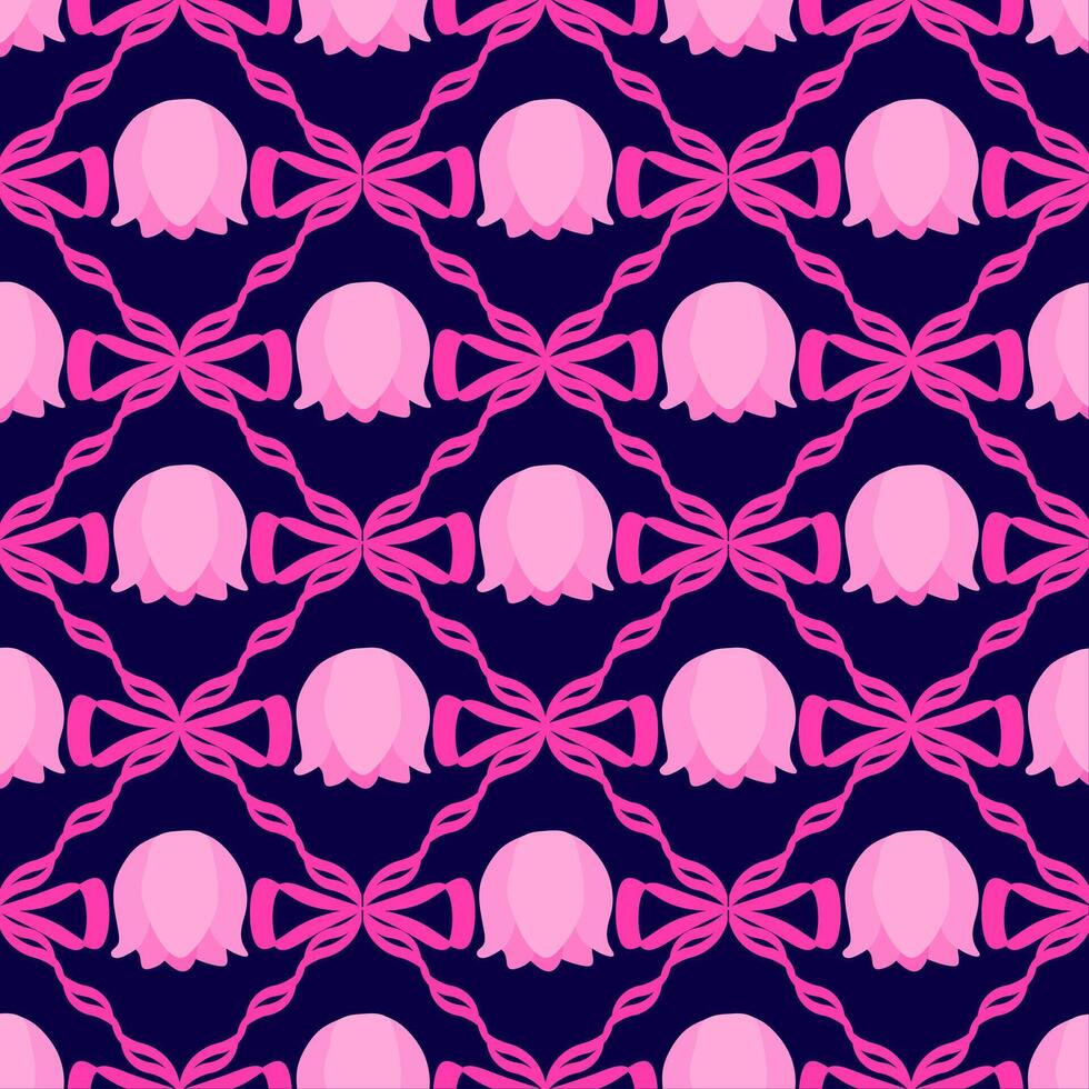 Seamless Pattern of Pink Lily of the Valley Flowers on Dark Background vector