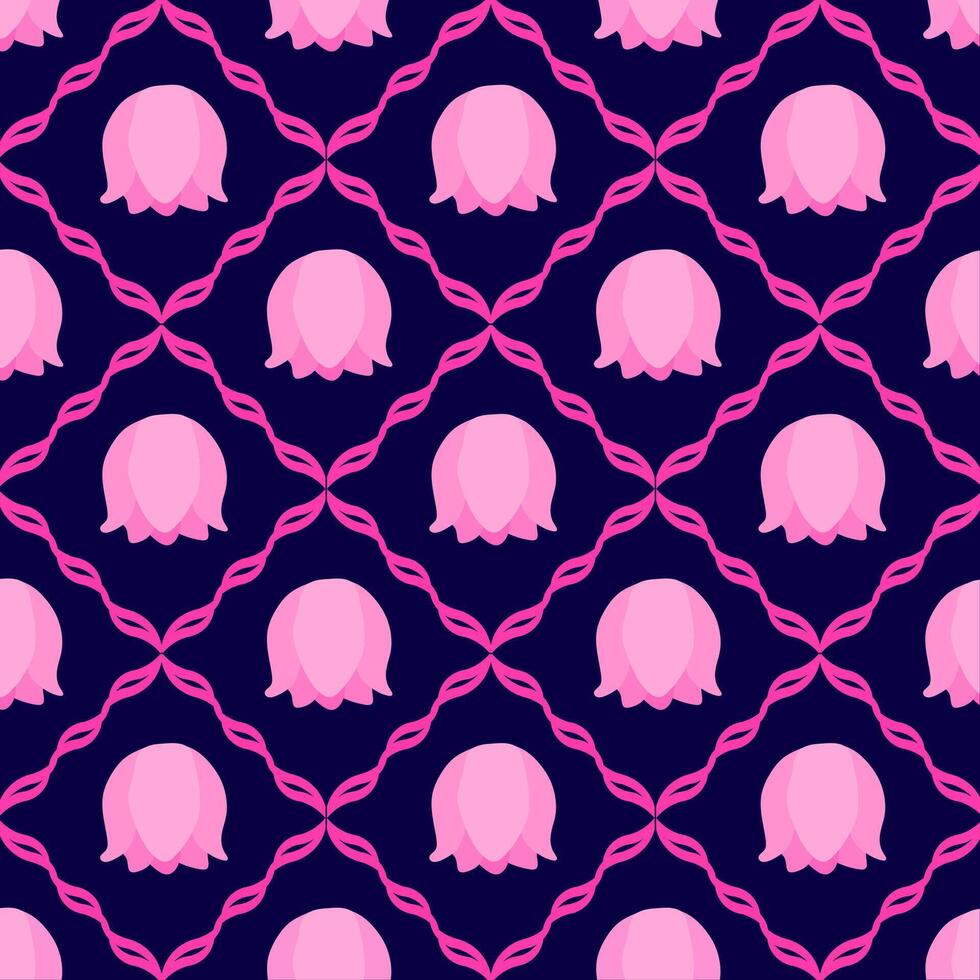 Geometric Floral Pattern Featuring Pink Lily of the Valley vector