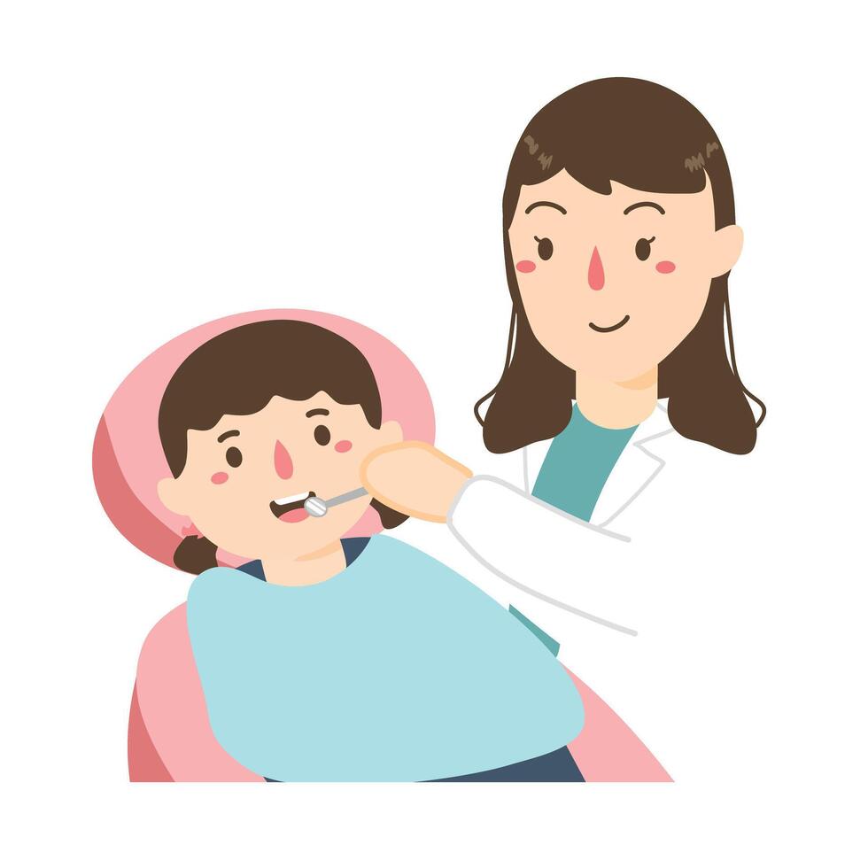 Illustration of a Pediatric Dental Checkup, Dentist Checks the Child's Teeth vector