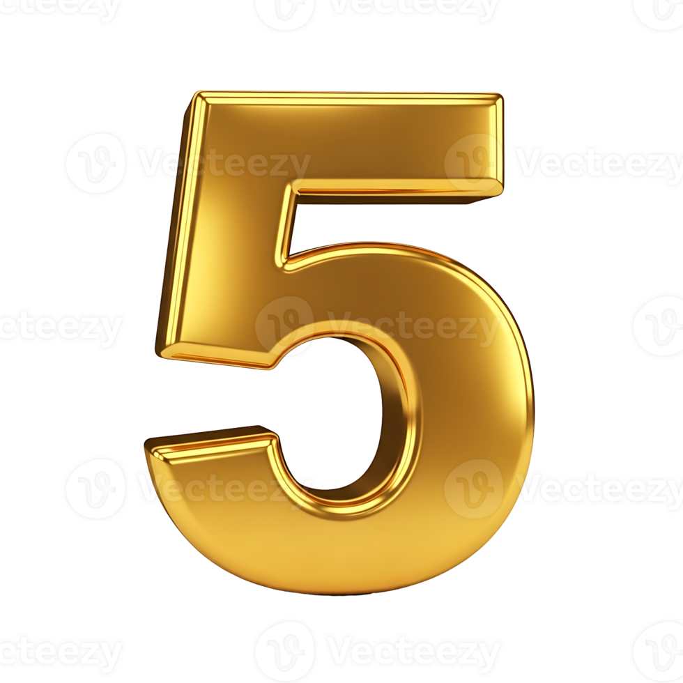 The number five is made of gold png