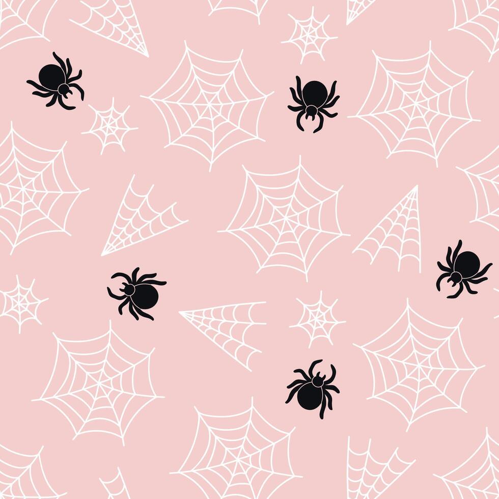 Seamless pattern with spiders and webs on a pink background. graphics. vector