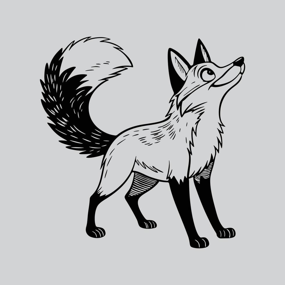 Detailed Fox Drawing in Black and White vector