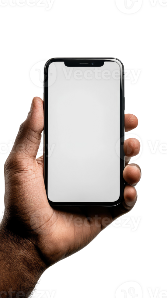 Close-Up View of a Man's Hand Holding a Smartphone Against png