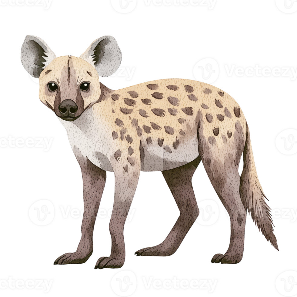Detailed Illustration of a Hyena Standing in a Sty with Unique Spot Patterns and Expressive Features png