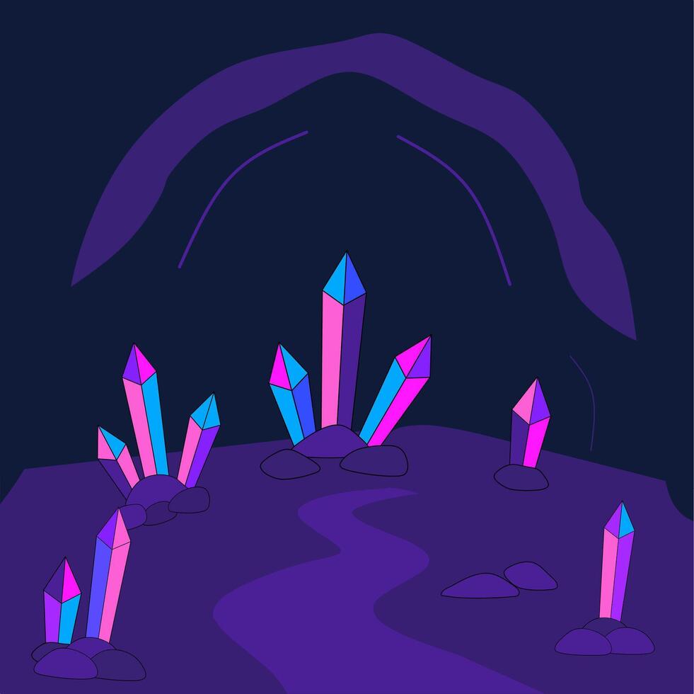 Glowing cave with crystal spikes vector