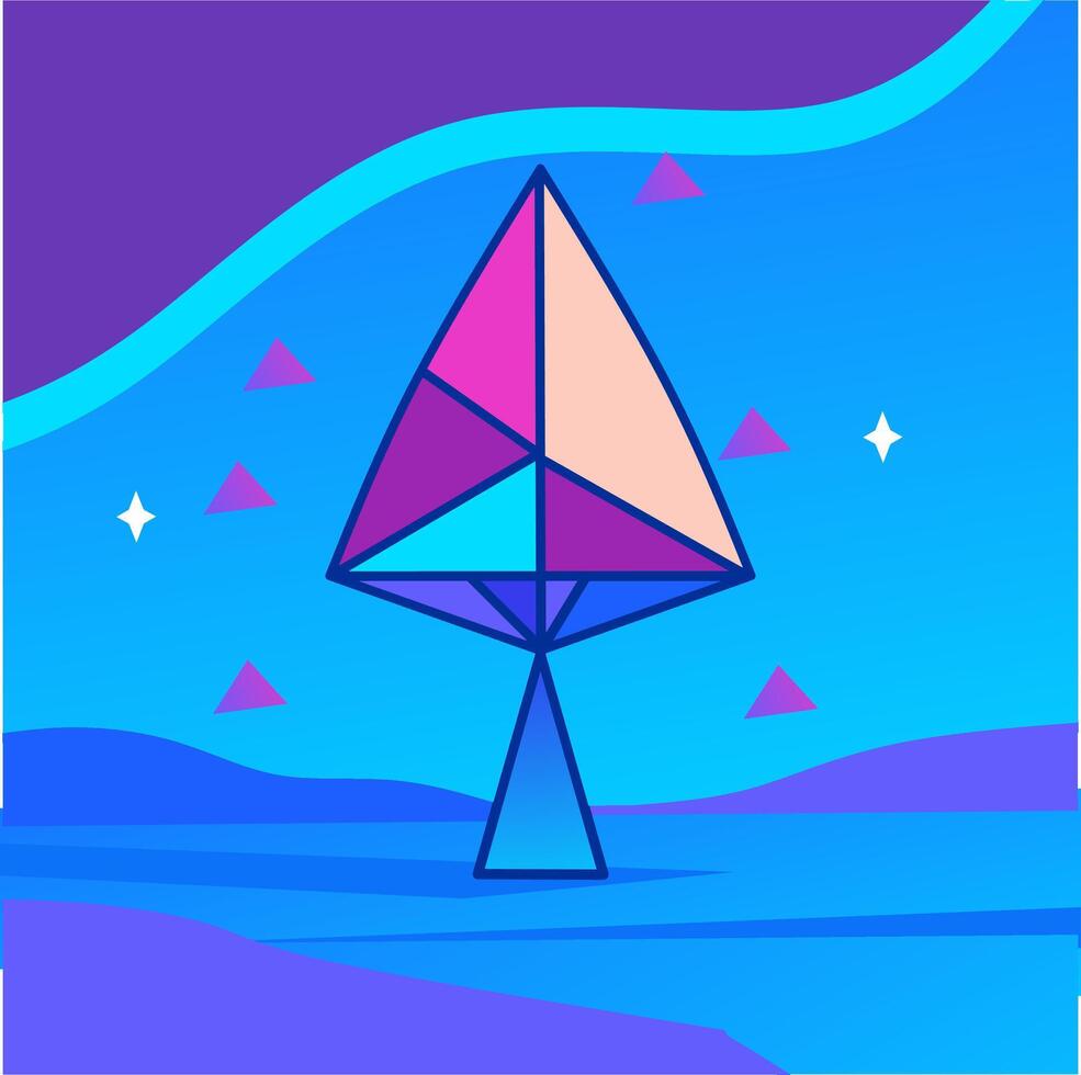 Futuristic Prism Tree on Holographic Landscape vector