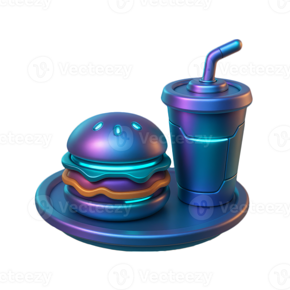 Futuristic Food Concept with Colorful Burger and Drink Illustration png