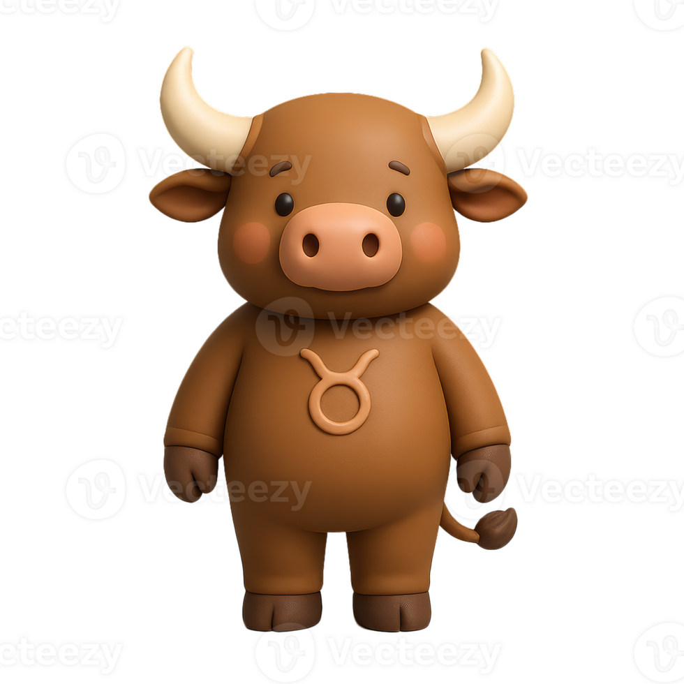 Cute 3D Taurus Character Holding Symbol in Full Body Pose png