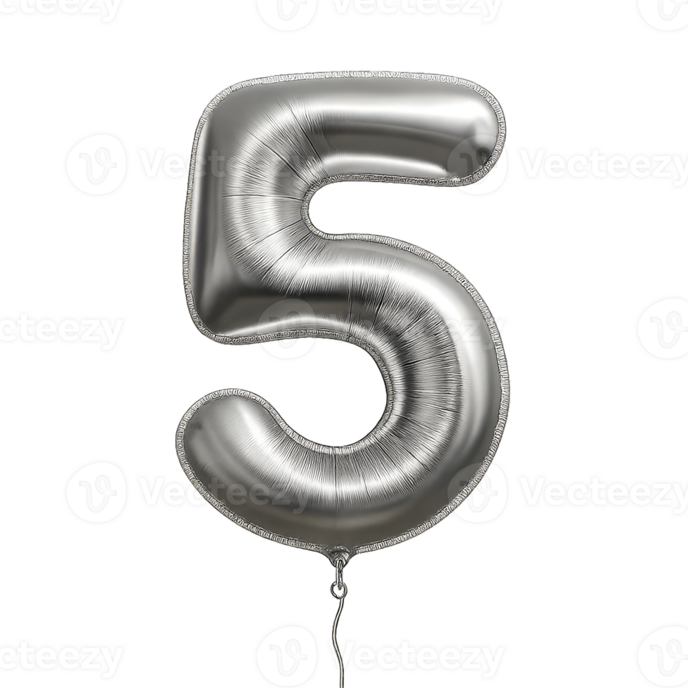 Silver Balloon Number Five for Celebrations and Events Decoration png