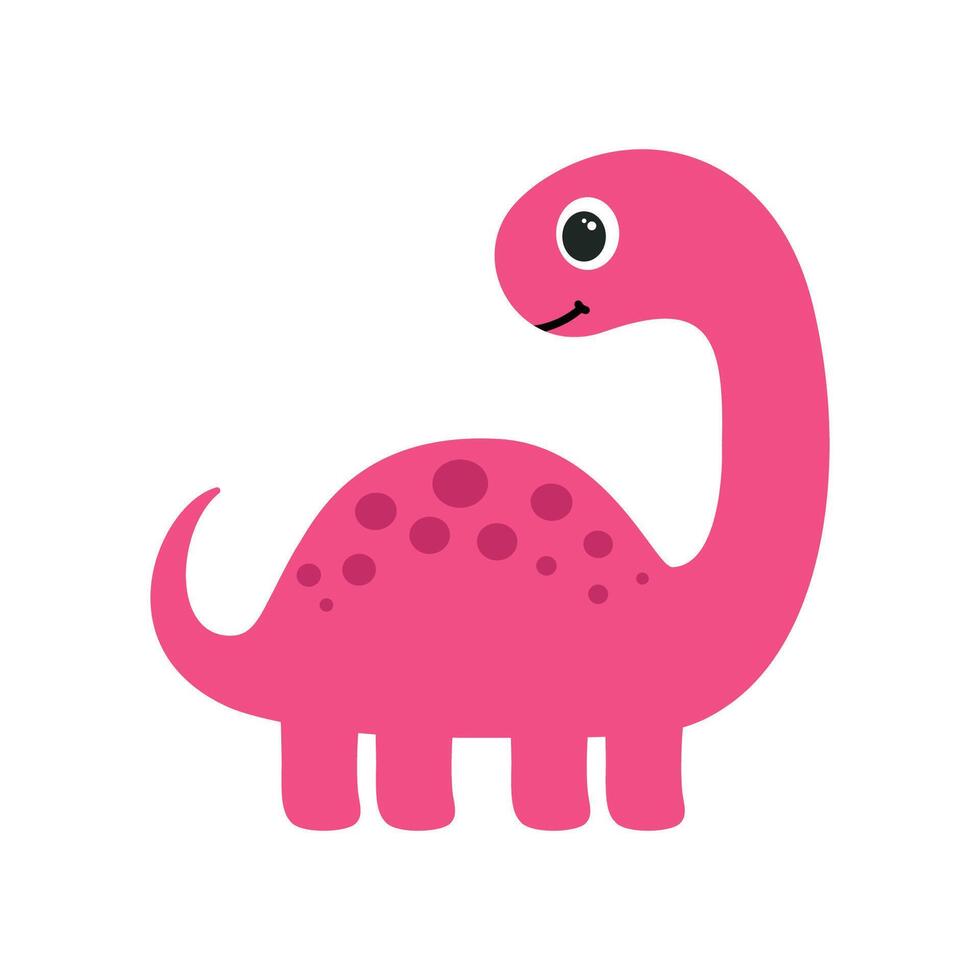Cute pink dinosaur with long neck. illustration isolated on white background. vector