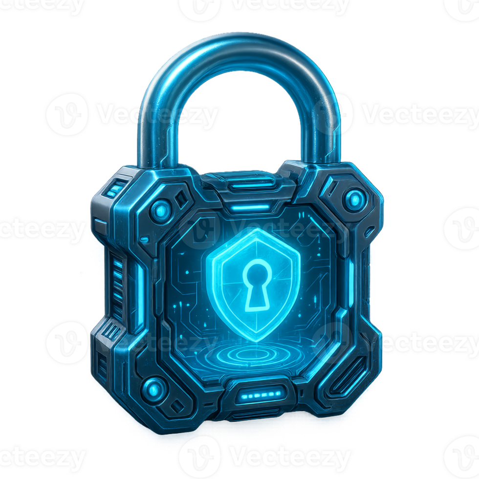 Futuristic Icon of a Blue Padlock with Digital Elements png
