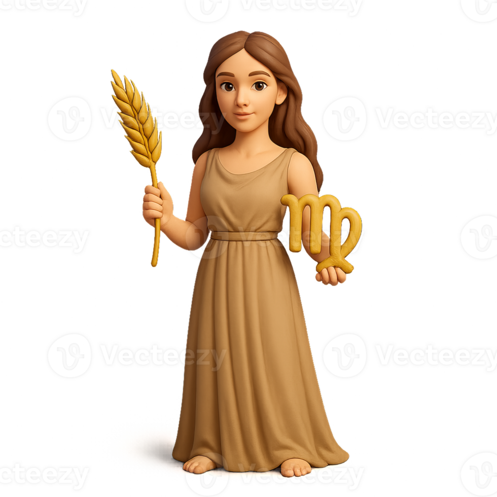 Virgo Zodiac Sign 3D Character Illustration Full Body Simple Design png