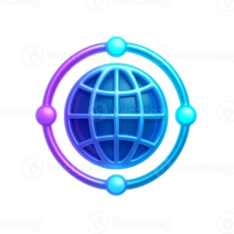 Futuristic Internet Icon with a Globe and Orbiting Elements png
