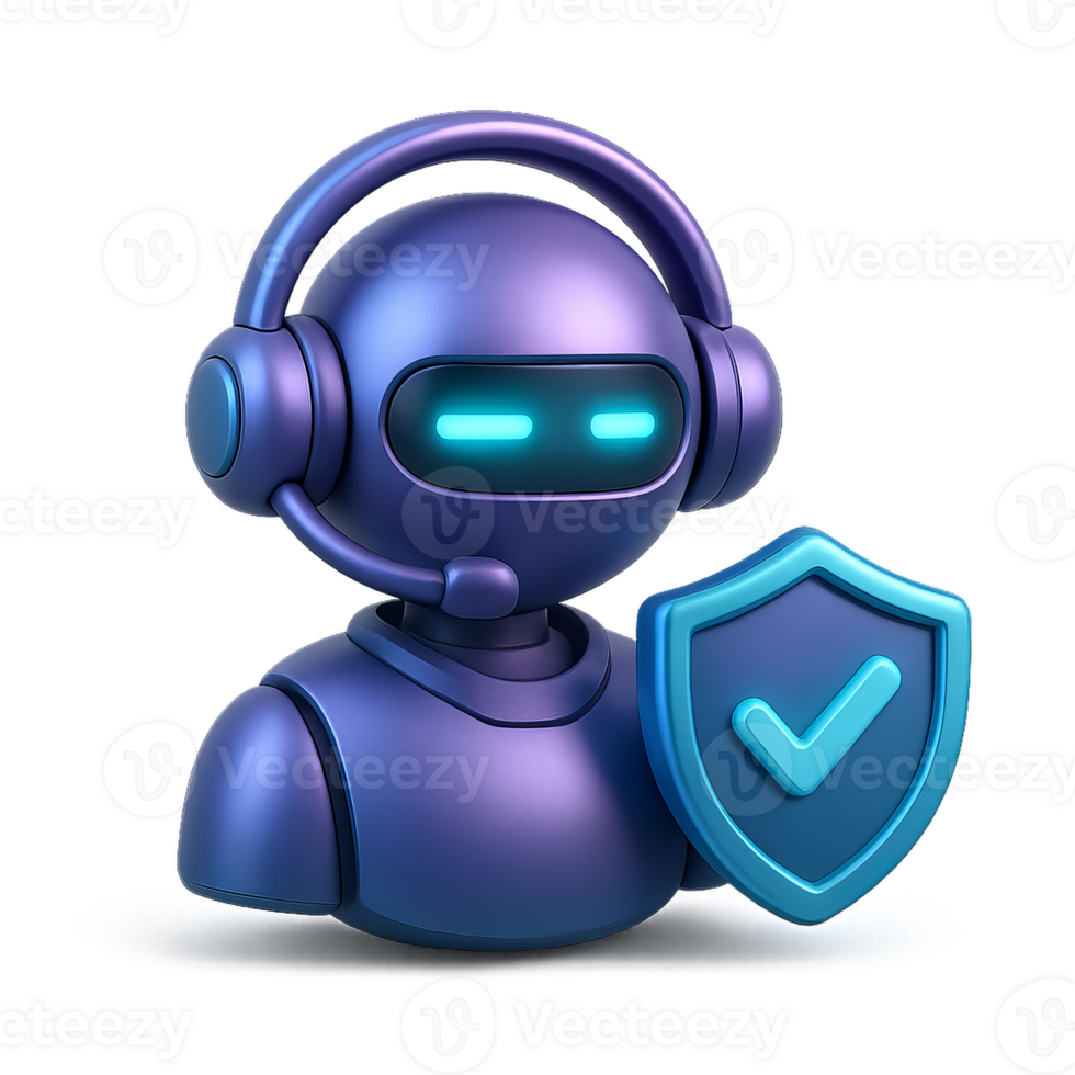 Futuristic Service Icon with Robot Character and Shield Symbol png