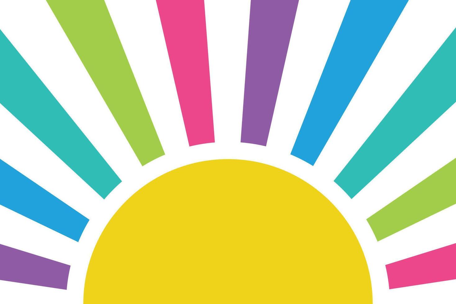 Rainbow Sunburst Background. Yellow Sun Center. Colorful Summer Banner. vector