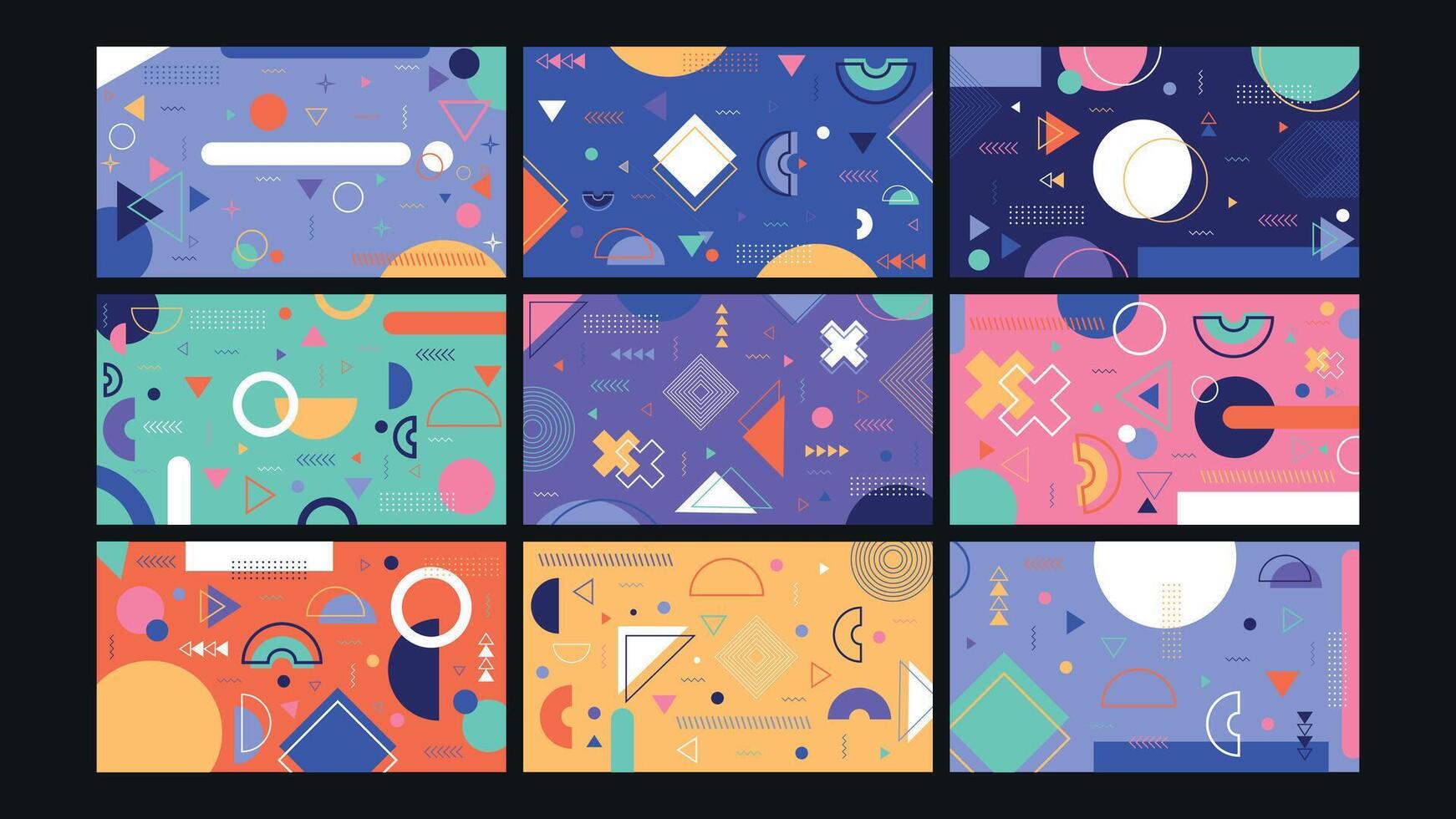 Vibrant geometric patterns in multiple colors vector