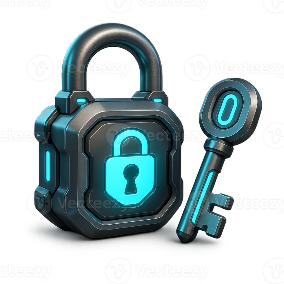 Futuristic Lock and Key Concept for Security and Technology png