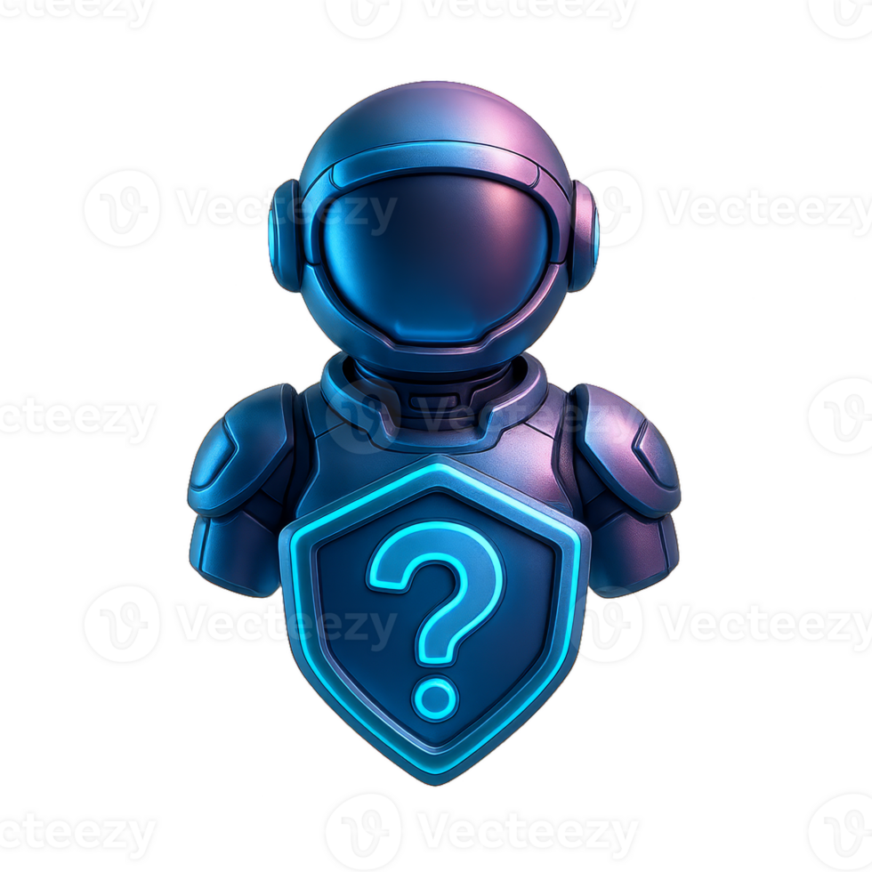 Futuristic Icon of a Robot with Shield and Question Mark Sign png
