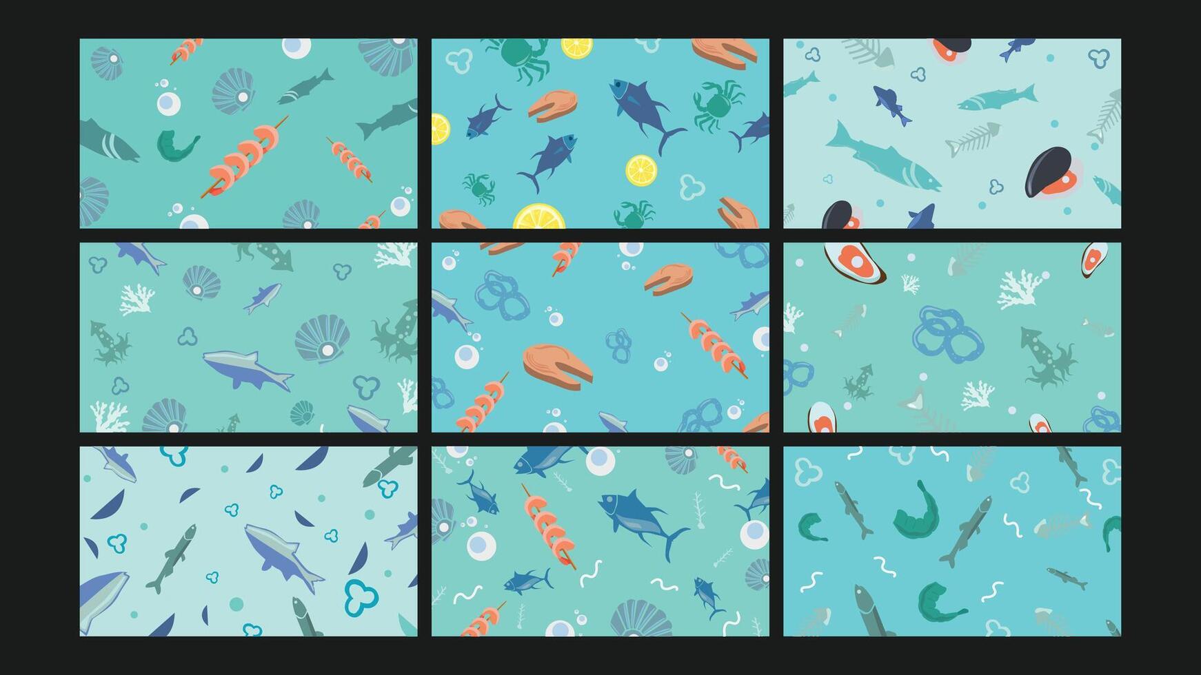 Seafood ingredients background Set vector
