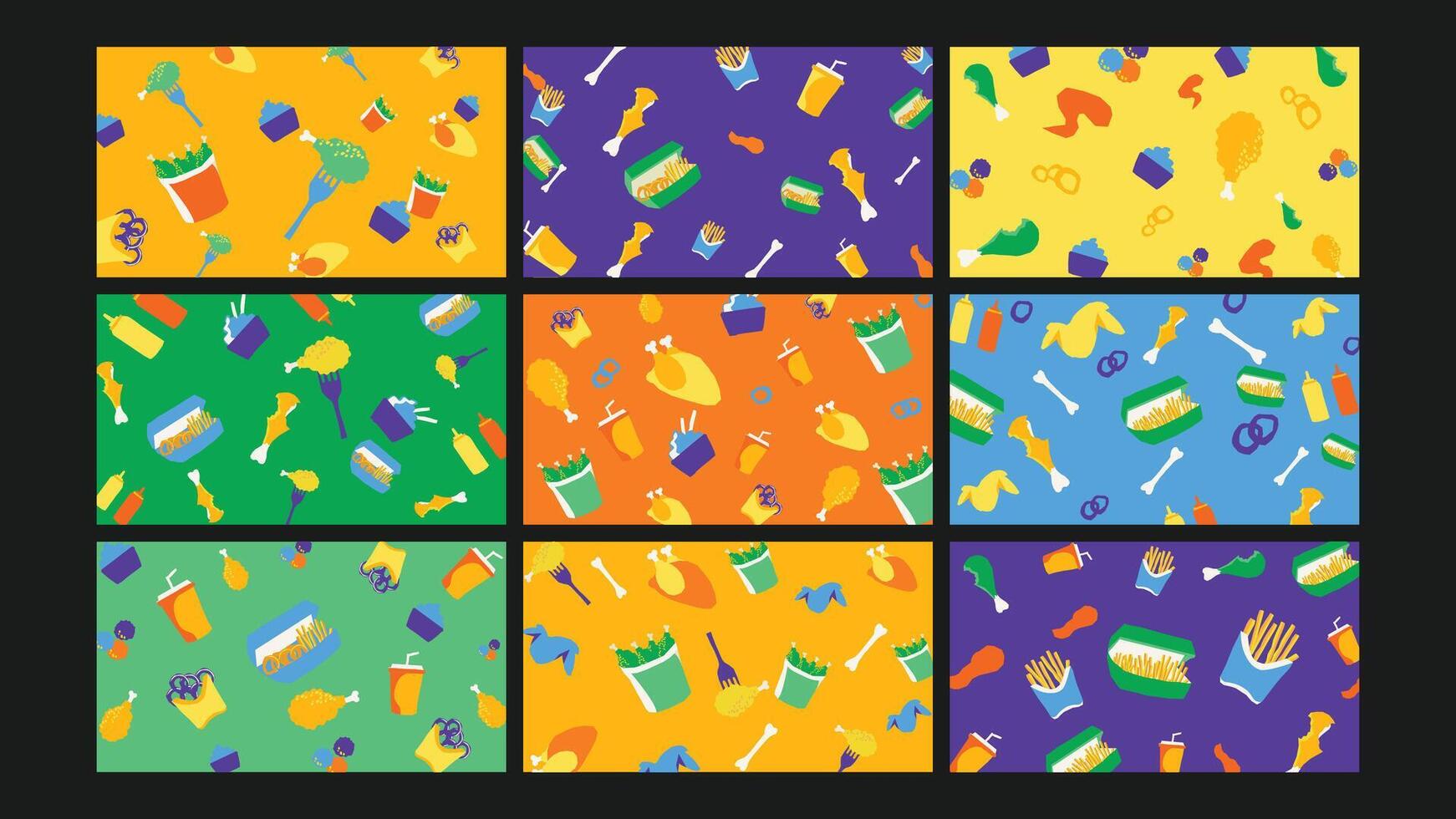 Fast food bucket background Set vector