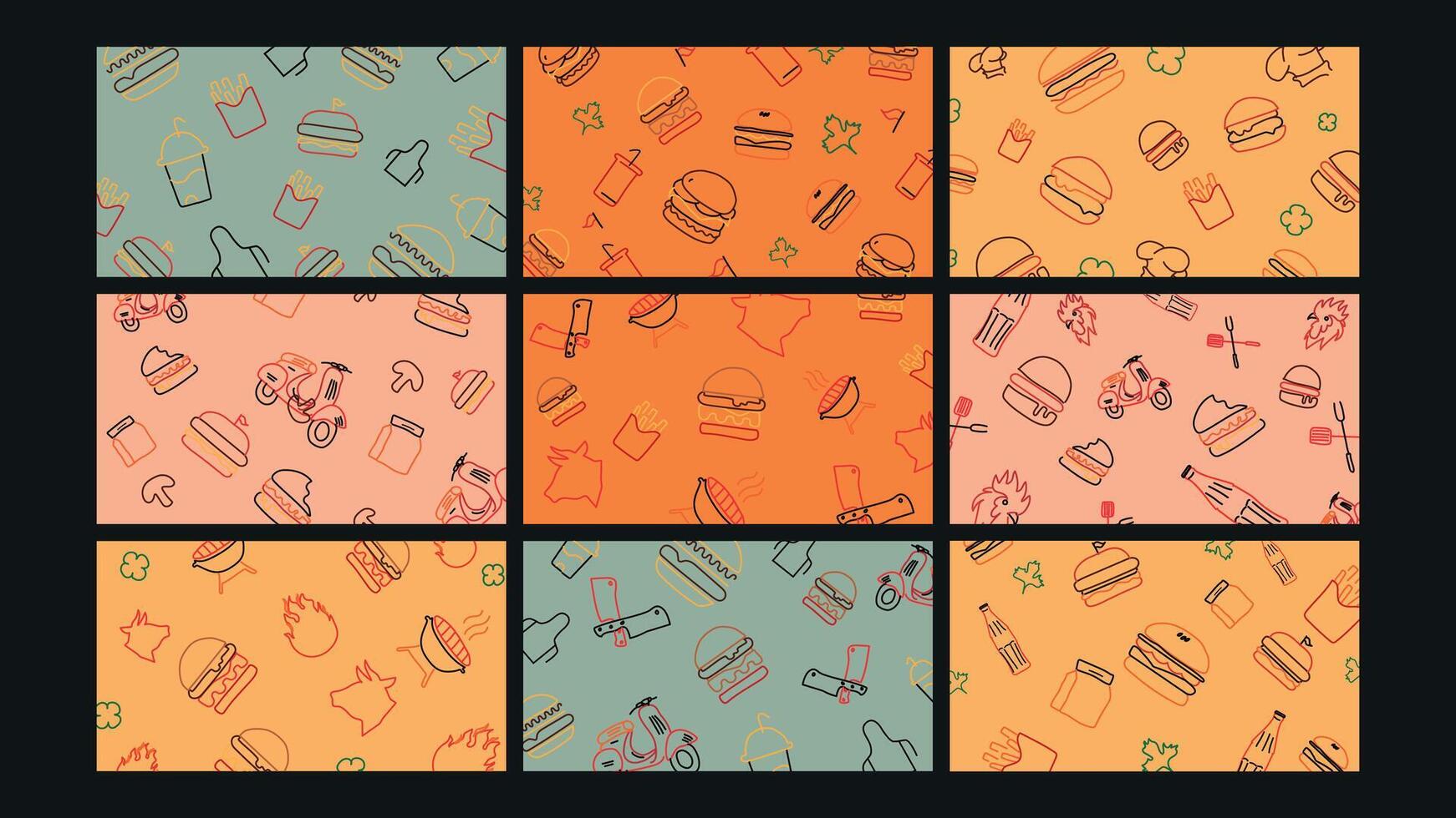 Fast food icons background Set vector