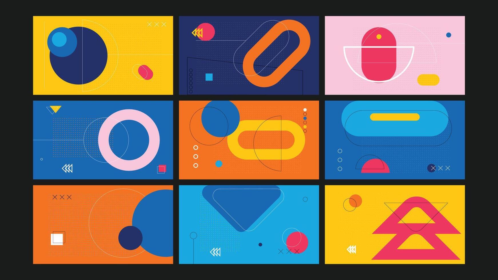 Colorful geometric retro shapes background Set vector
