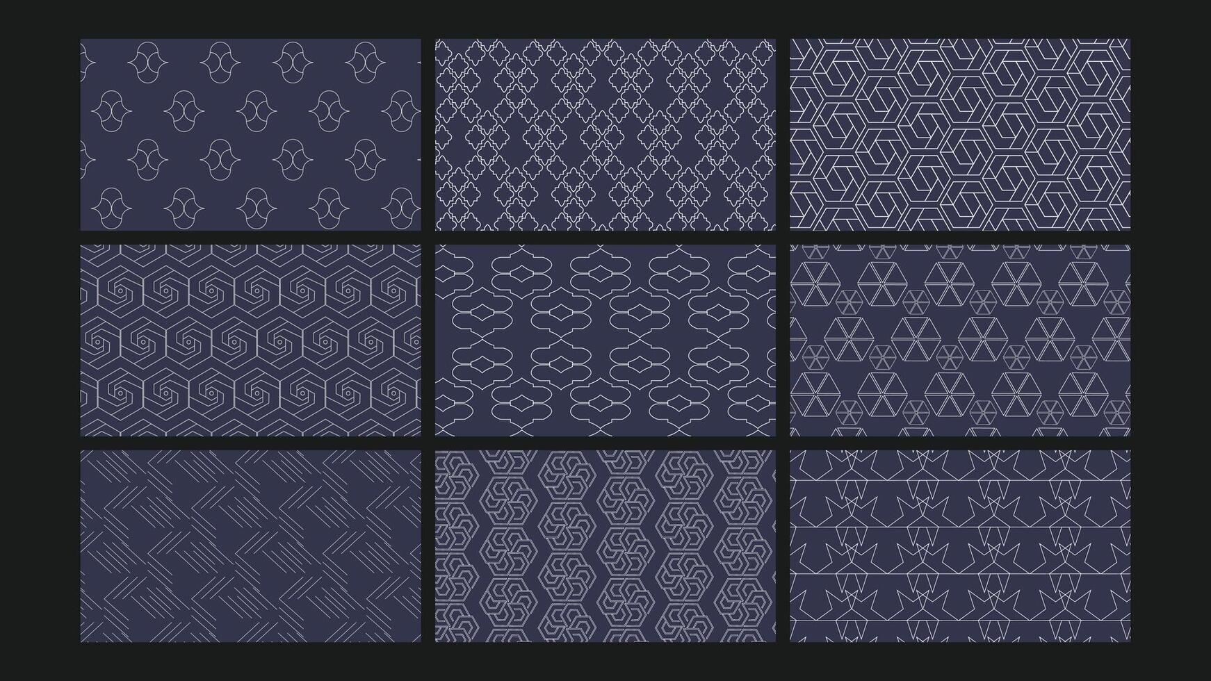 Geometric patterns in navy blue vector