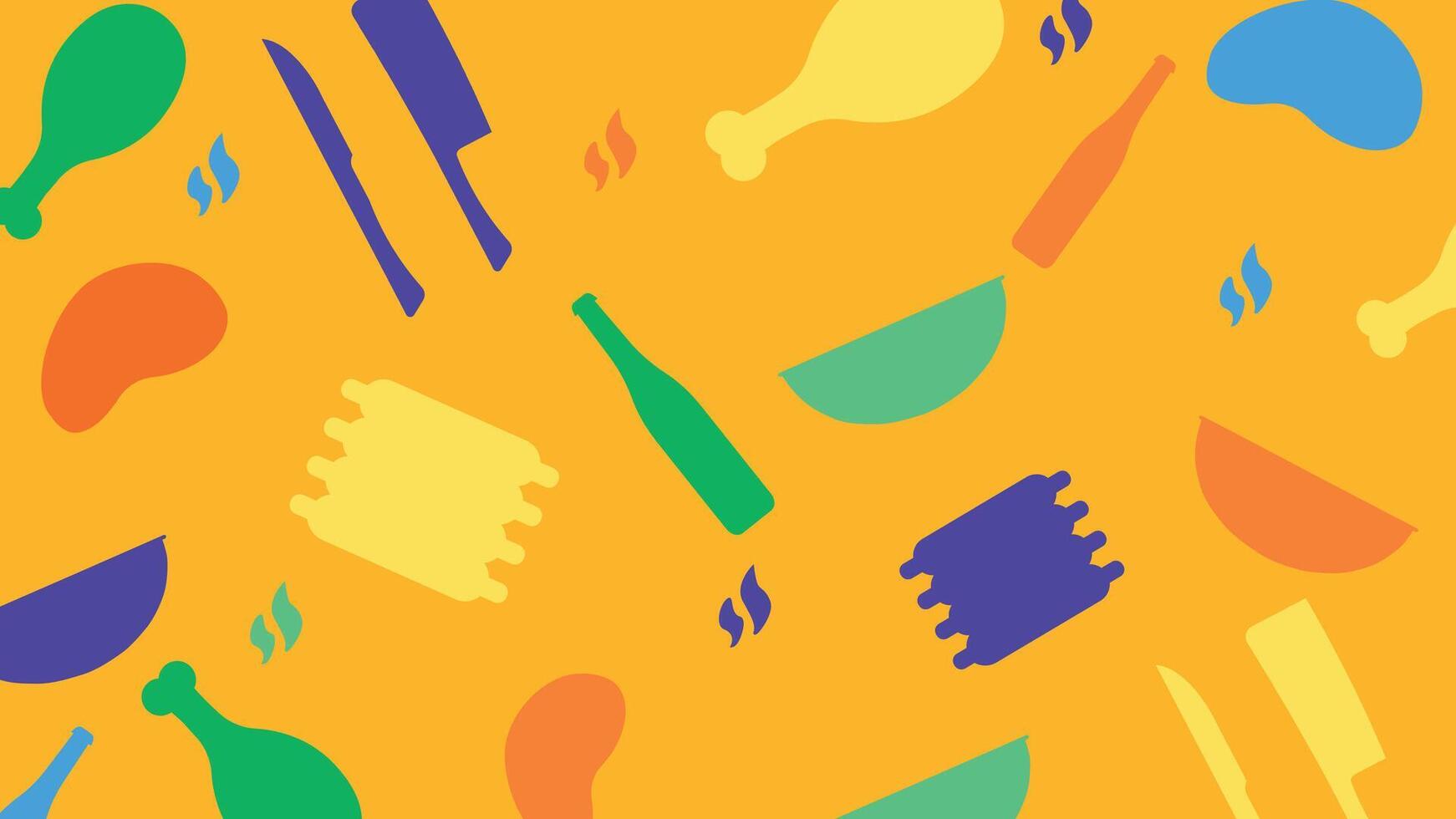 Playful cooking tools and meals background vector