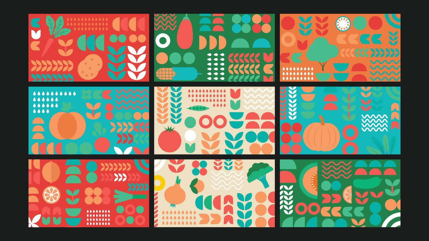 Colorful patterns of fruits and vegetables vector