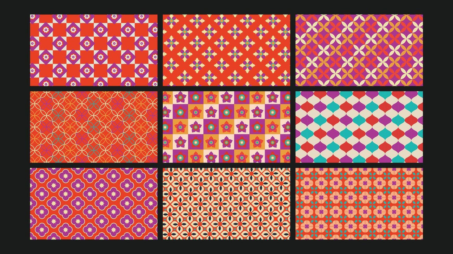 Colorful geometric patterns in various designs vector