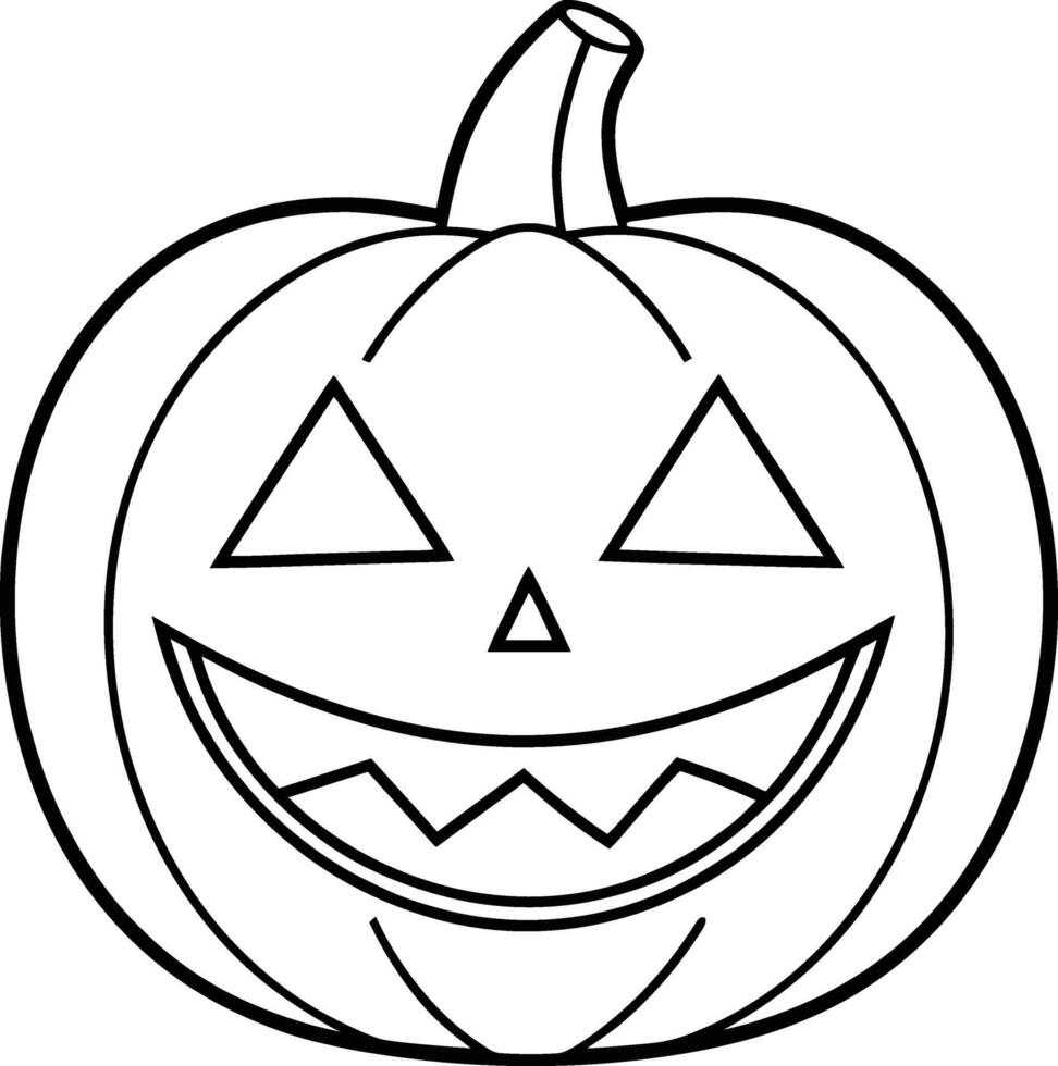 Smiling Halloween Pumpkin Line Art - Jack-o'-Lantern Outline Illustration vector
