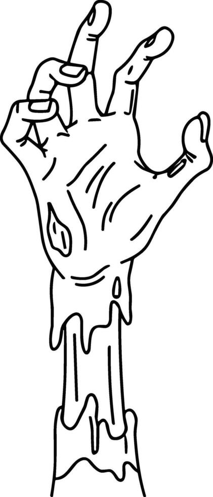 Creepy Zombie Arm Line Art - Spooky Skeleton Hand Rising Illustration for Halloween and Horror Design vector