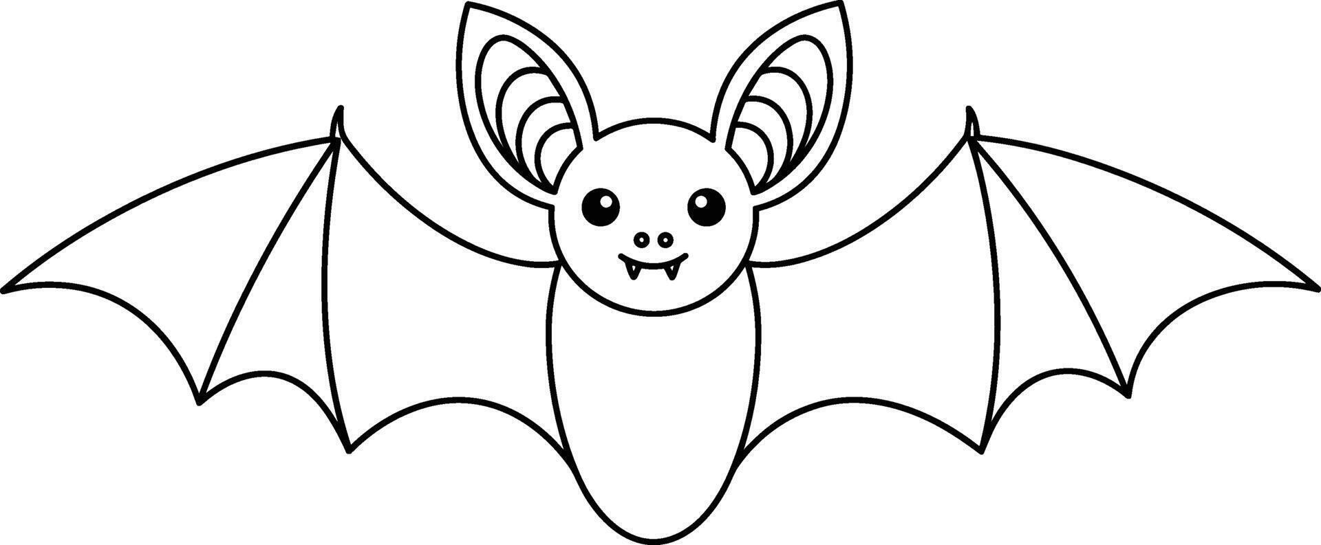 Cute Bat Line Art - Halloween Cartoon Animal Outline for Kids and Crafts vector