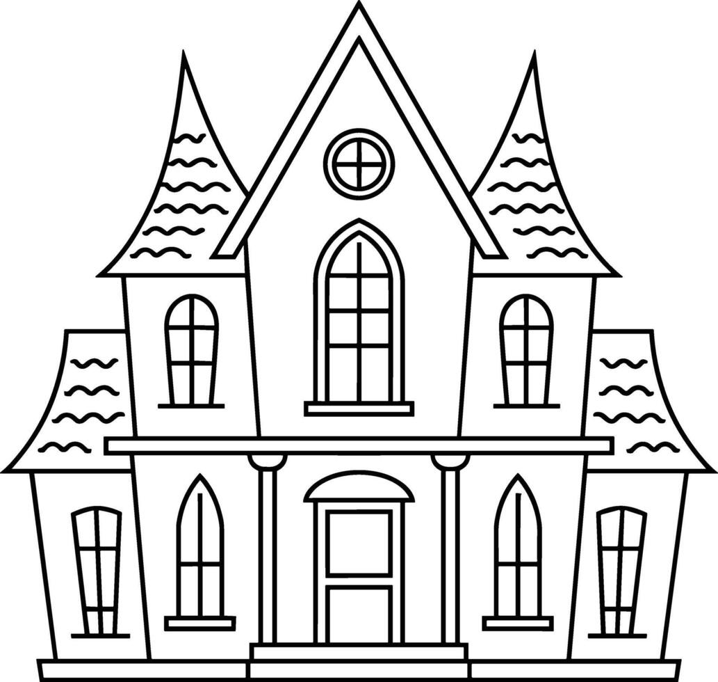 Haunted Mansion Line Art Illustration with Gothic Architecture vector