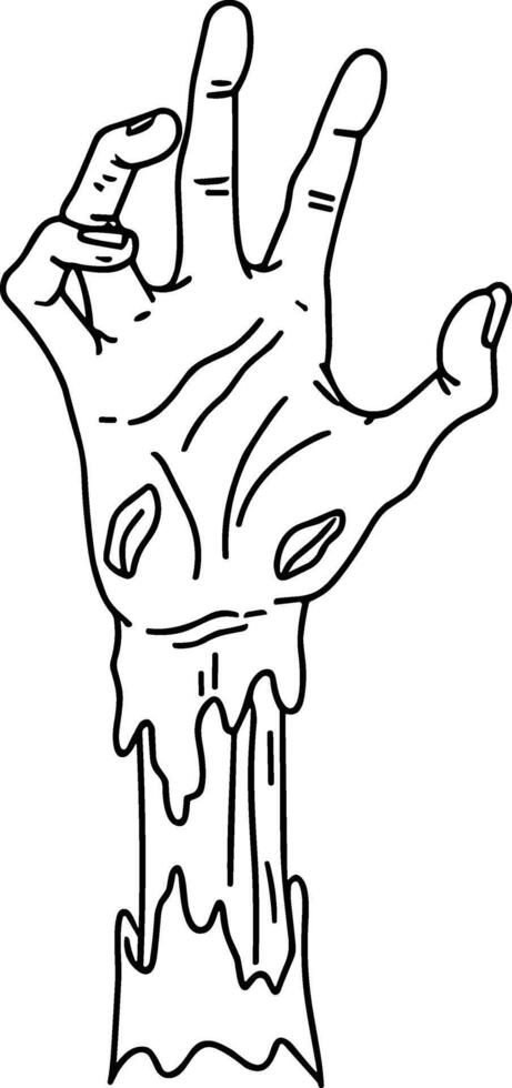Creepy Zombie Hand Line Art - Horror Skeleton Arm Rising from the Grave Illustration vector