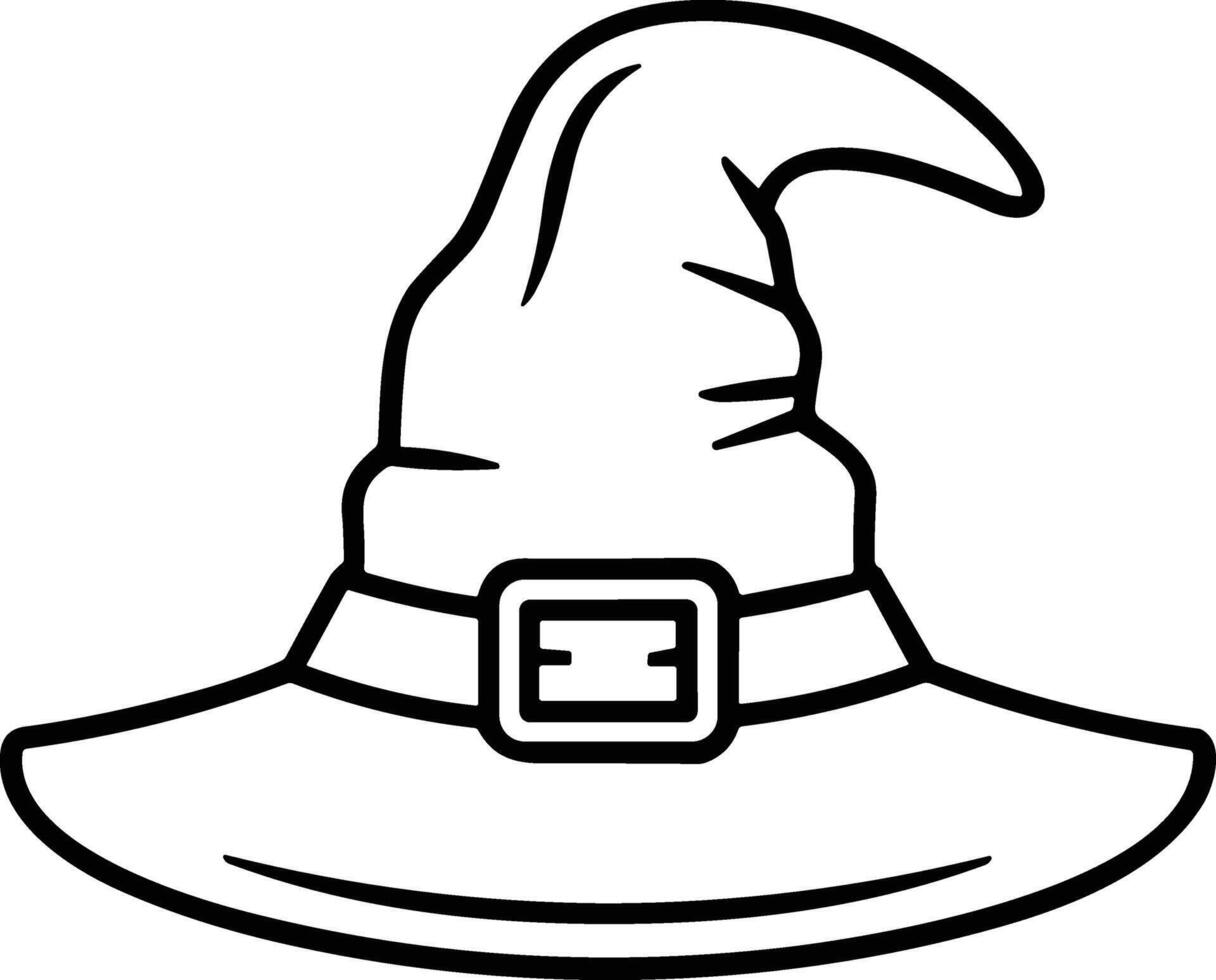 Curved Witch Hat Line Art - Halloween Magic Costume Illustration vector