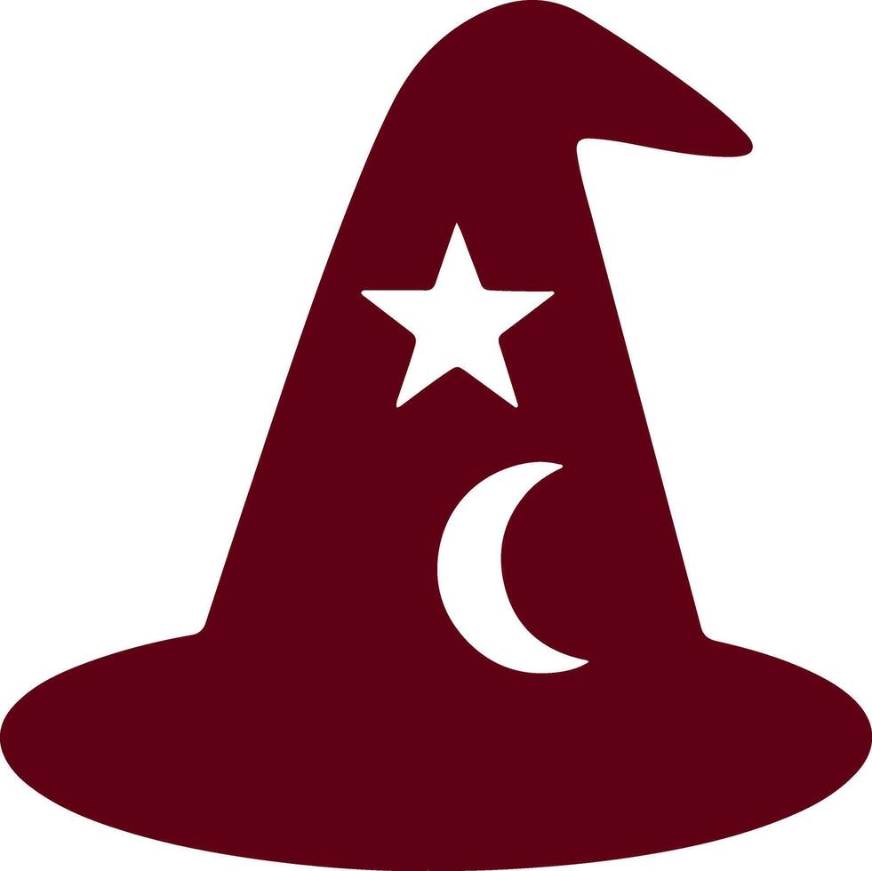 Witch hat featuring a prominent white star and a crescent moon design vector