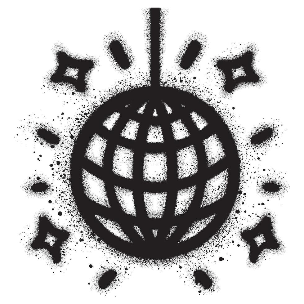 Shiny disco ball with graffiti style with black spray paint. Music, parties, festivals, dance clab. Retro music poster. vector