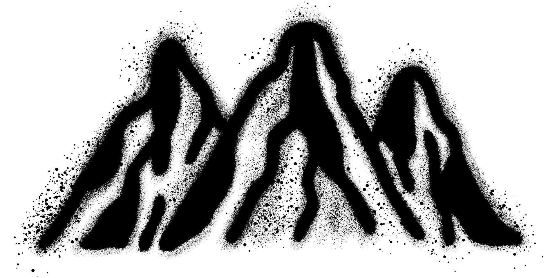 Mountain graffiti with black spray paint. Grunge hill peaks. Distressed brush strokes. vector