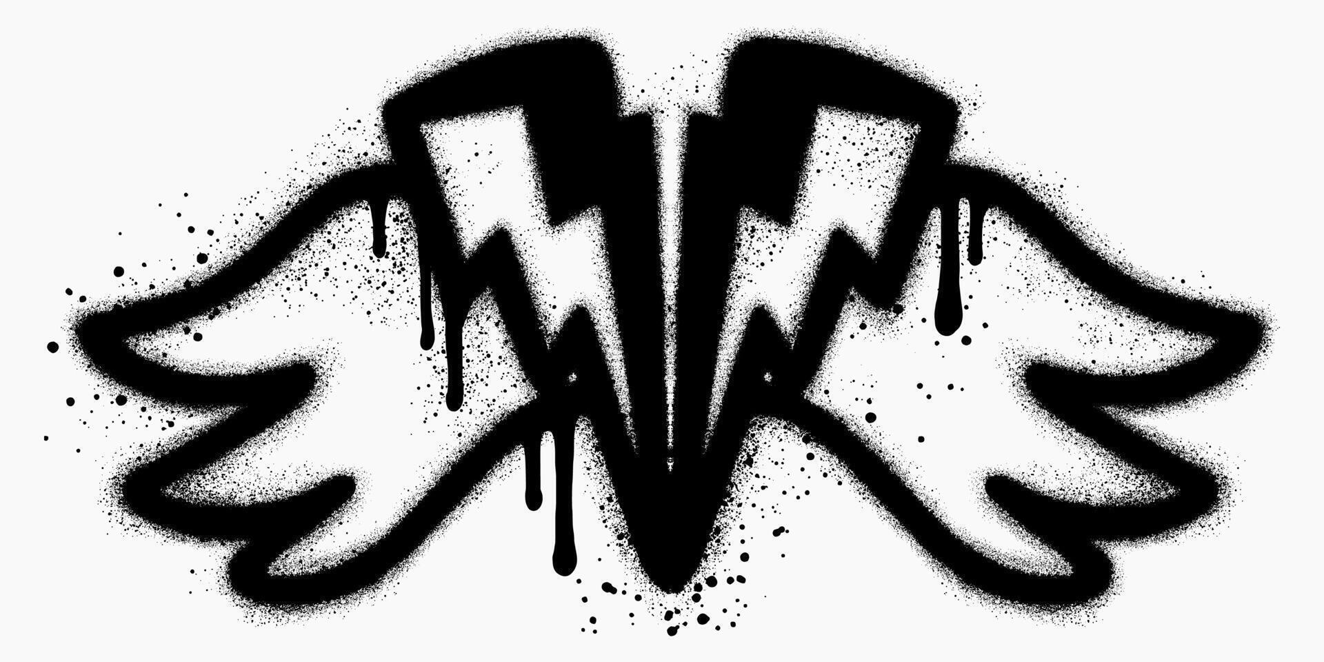 lightning with wings in graffiti style with black spray paint. vector