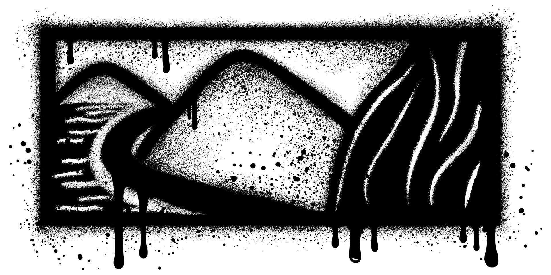 Mountain graffiti with black spray paint. Grunge hill peaks. Mountain landscape. vector