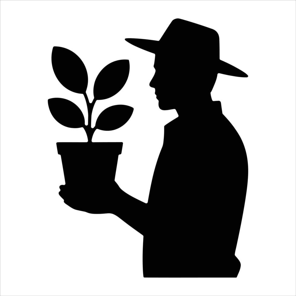 Farmer Holding Plant Silhouette vector