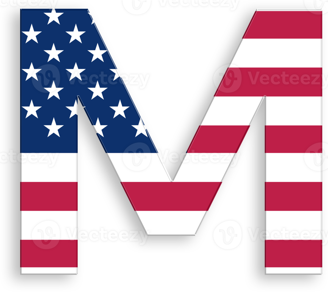 American Flag Serif Font Alphabet Letter M 4th of July USA Independence Day Veterans Day USA png