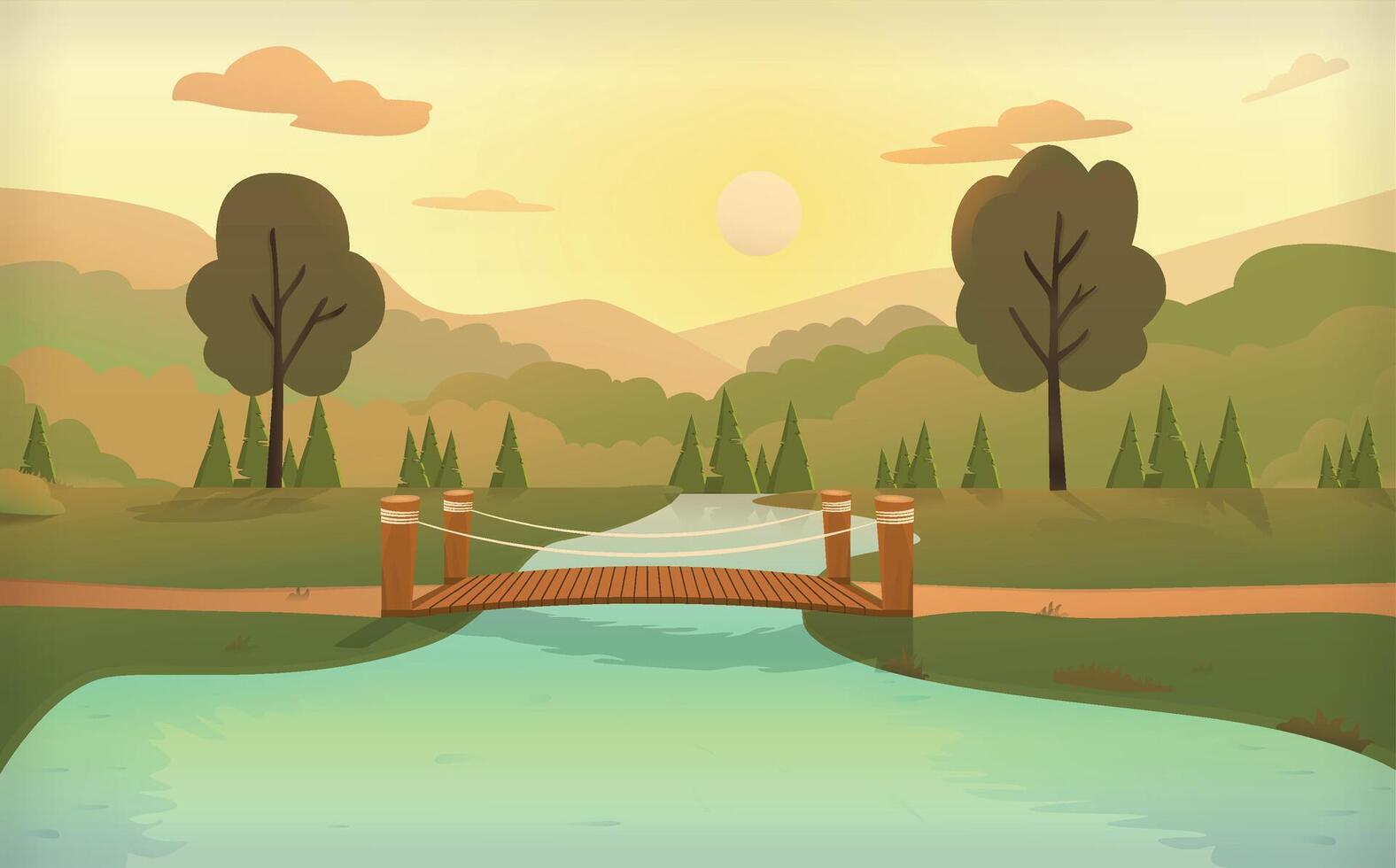 River with a bridge and sunset vector