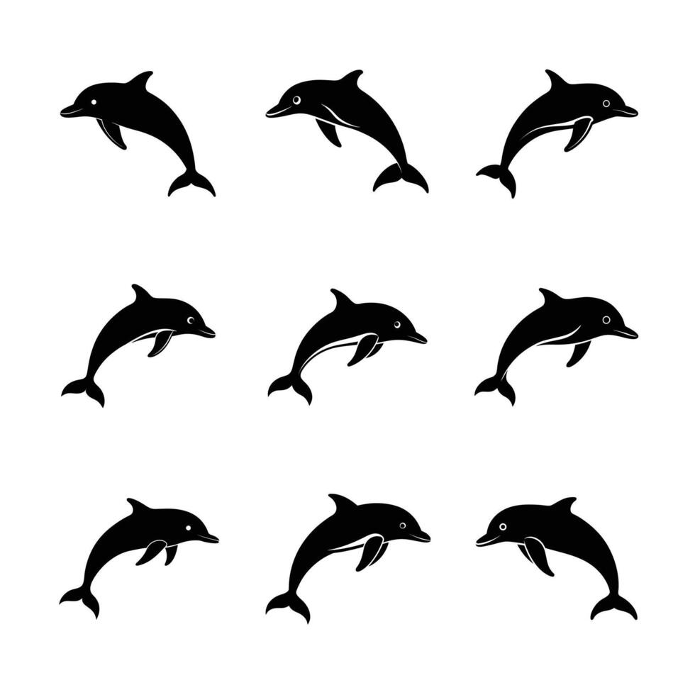 Black Dolphin Silhouette Set, vector