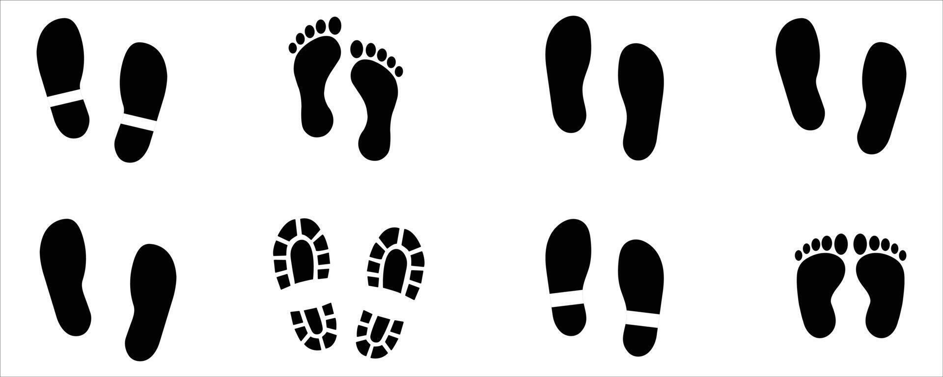 Set of Various Human Footprint Icons .Shoeprints and Barefoot Silhouettes Illustration vector