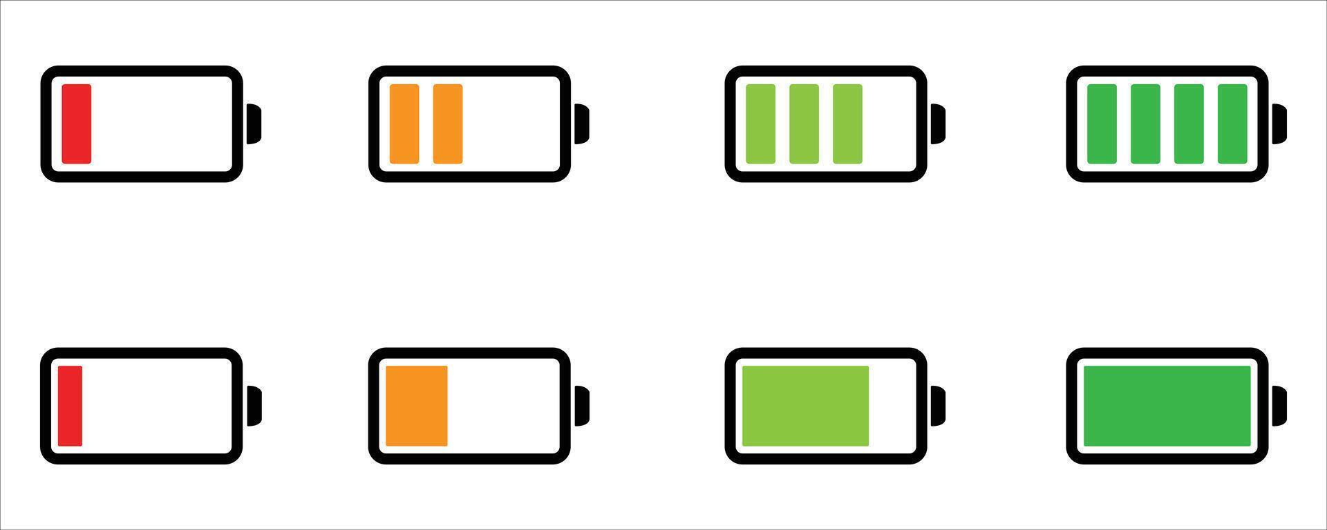 Battery Charge Level Icons . Colorful Energy Symbols from Low to Full on White Background vector