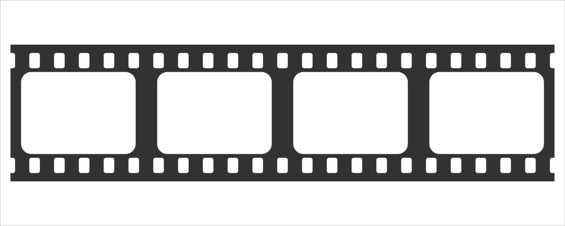 Horizontal Blank Film Strip Template . Three Frame Movie Reel Border on White Background vector